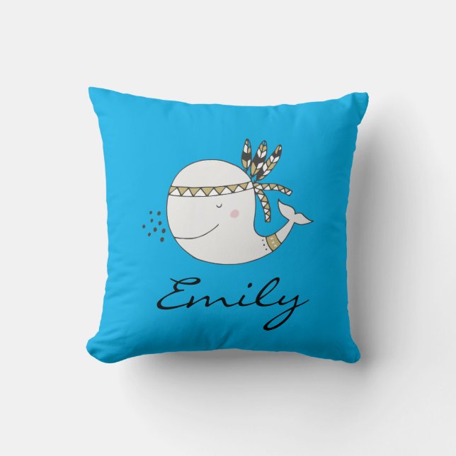 Nordic Boho Whale Personalised Cushion (Front)