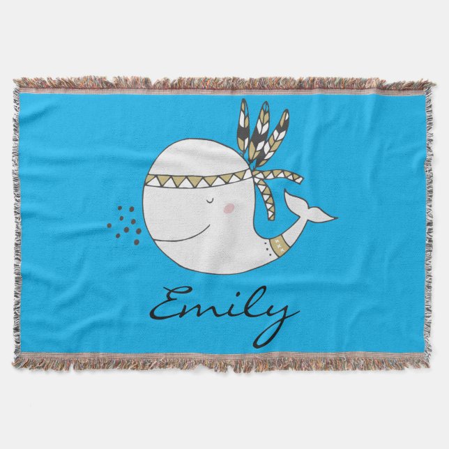 Nordic Boho Whale Personalised Throw Blanket (Front)
