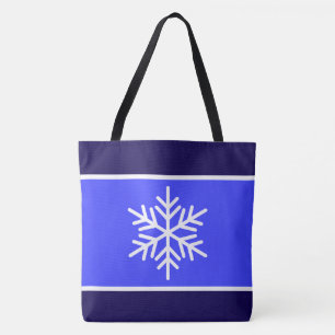 Nordic Bright Blue Navy White Stripes Snowflakes Tote Bag