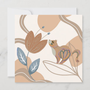 Nordic Cat and Flowers On Shades of Brown Card