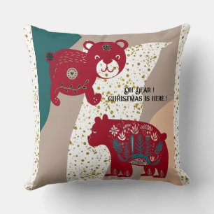 Nordic Christmas Bear Cat Snow Boho Bohemian Art Cushion