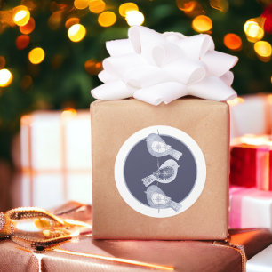Nordic Christmas Blue Birds Photo Classic Round Sticker