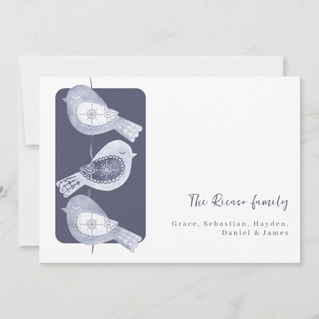 Nordic Christmas Blue Birds Photo Holiday Card (Front)