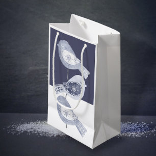 Nordic Christmas Blue Birds Small Gift Bag