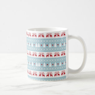 Nordic Christmas Blue Red White Holiday Coffee Mug