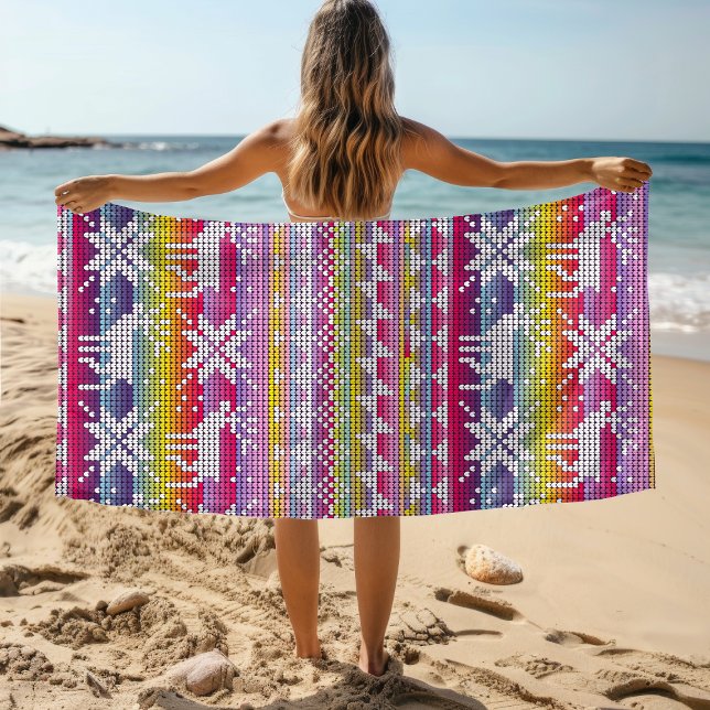 Nordic Christmas Colourful Winter Knitted Pattern Beach Towel (Creator Uploaded)