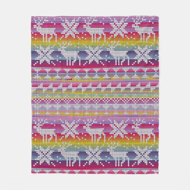 Nordic Christmas Colourful Winter Knitted Pattern Fleece Blanket (Front)