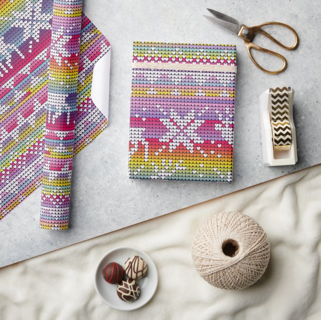 Nordic Christmas Colourful Winter Knitted Pattern Wrapping Paper (Crafts)
