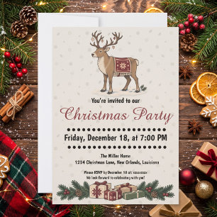 Nordic Christmas Deer with Folk Blanket Holiday Invitation