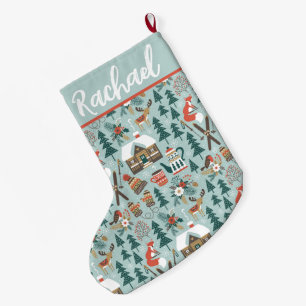 Nordic Christmas Elements with Name Large Christmas Stocking