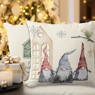 Nordic Christmas Gnomes & Home Custom Name Cushion