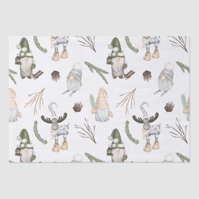 Nordic Christmas Holiday Festive Gnomes and Moose Tissue Paper (Front)