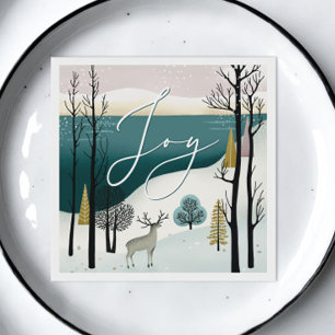 Nordic Christmas   Joy Woodland Winter Holiday Napkin