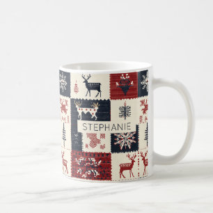 Nordic Christmas Knit   Reindeer & Snowflakes Coffee Mug