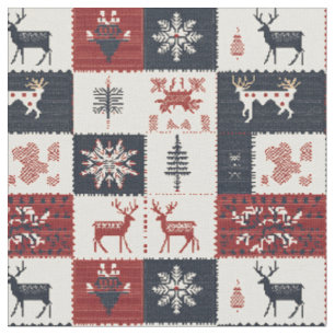 Nordic Christmas Knit Reindeer & Snowflakes Fabric