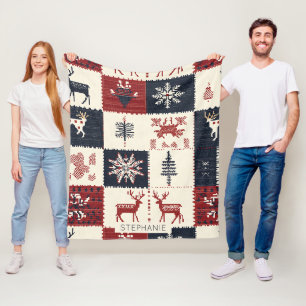 Nordic Christmas Knit   Reindeer & Snowflakes Fleece Blanket
