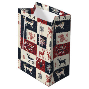 Nordic Christmas Knit Reindeer & Snowflakes Medium Gift Bag