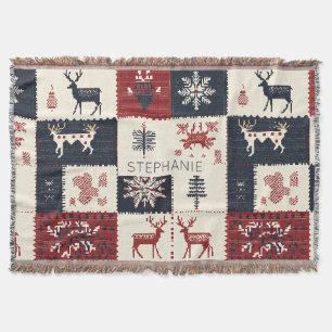 Nordic Christmas Knit   Reindeer & Snowflakes Throw Blanket