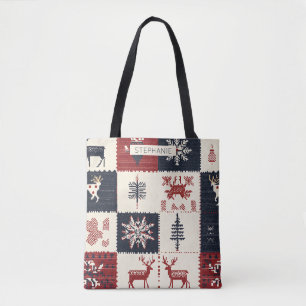 Nordic Christmas Knit   Reindeer & Snowflakes Tote Bag