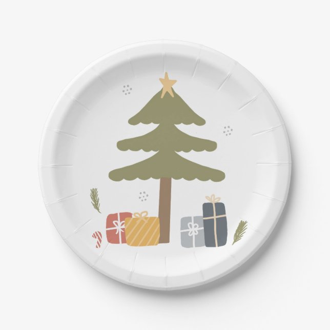 Nordic Christmas Party Scandi Christmas Tree Paper Plate (Front)