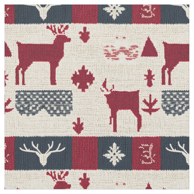 Nordic Christmas Patchwork | Knitted Reindeer (2) Fabric (Close Up)