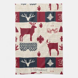Nordic Christmas Patchwork   Knitted Reindeer (2) Tea Towel