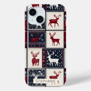 Nordic Christmas Patchwork   Knitted Reindeer iPhone 15 Case