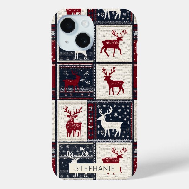 Nordic Christmas Patchwork | Knitted Reindeer Case-Mate iPhone Case (Back)