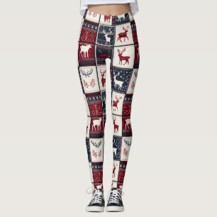 Nordic Christmas Patchwork Knitted Reindeer Leggings
