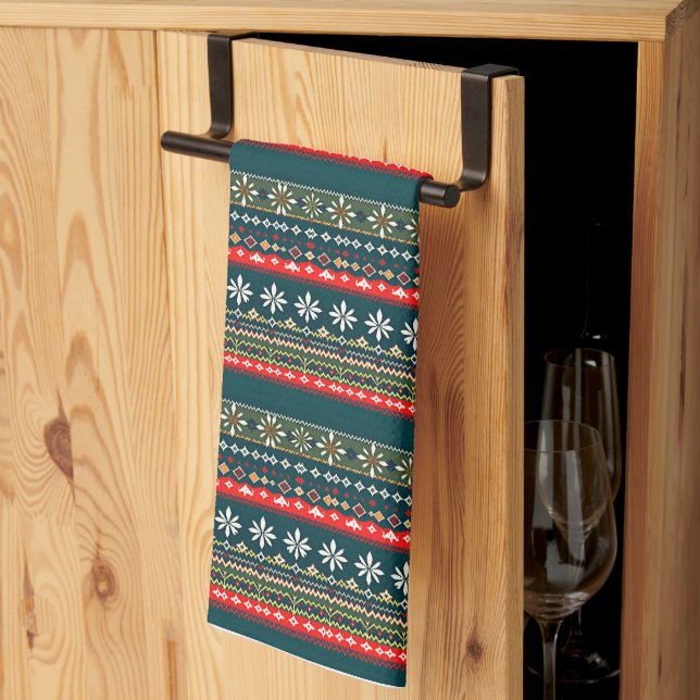 Nordic christmas pattern tea towel (Thirds Fold)