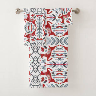 Nordic Christmas Reindeer Pattern Bath Towel Set