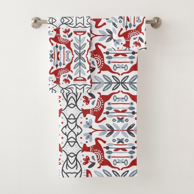 Nordic Christmas Reindeer Pattern Bath Towel Set (Insitu)
