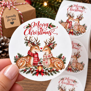 Nordic Christmas Reindeer Winter Love Classic Round Sticker