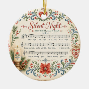 Nordic Christmas Rosemaling Silent Night Photo Ceramic Ornament