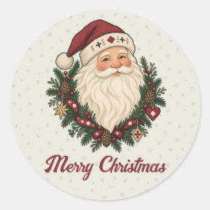 Nordic Christmas Santa Portrait with Fir Holiday Classic Round Sticker