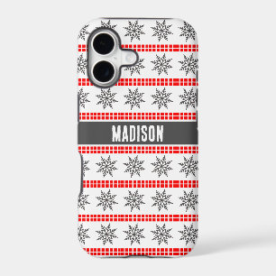 Nordic Christmas snowflake pattern grey red white