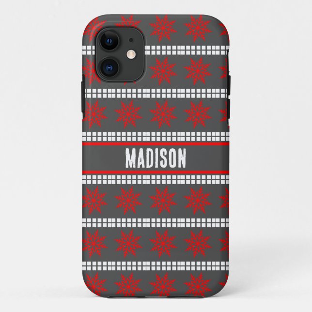 Nordic Christmas snowflake pattern grey red white Case-Mate iPhone Case (Back)