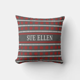 Nordic Christmas snowflake pattern grey red white Cushion