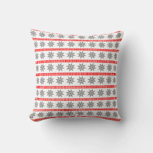 Nordic Christmas snowflake pattern grey red white Cushion
