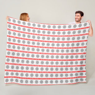 Nordic Christmas snowflake pattern grey red  white Fleece Blanket