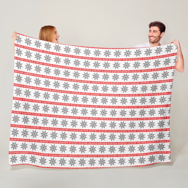 Nordic Christmas snowflake pattern grey red  white Fleece Blanket (In Situ)