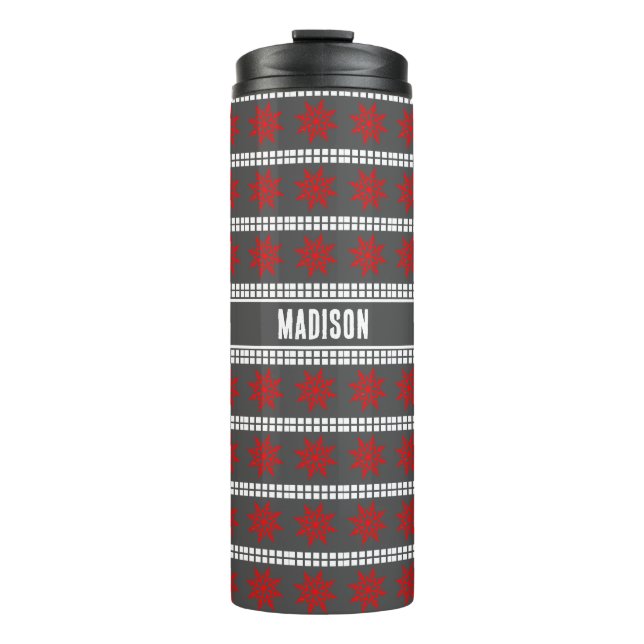 Nordic Christmas snowflake pattern grey red white Thermal Tumbler (Front)