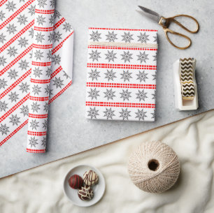 Nordic Christmas snowflake pattern grey red white Wrapping Paper