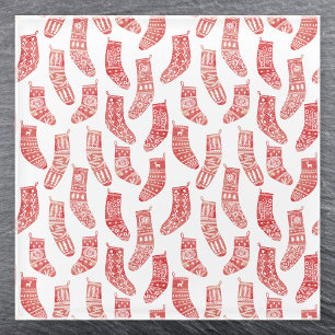 Nordic Christmas Stocking Pattern Glass Coaster