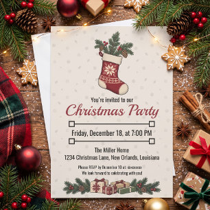 Nordic Christmas Stocking with Pine and Berries Invitation