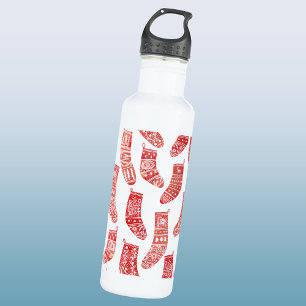 Nordic Christmas Stockings Red and White Pattern 710 Ml Water Bottle