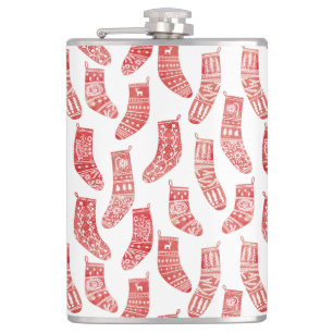 Nordic Christmas Stockings Red and White Pattern Hip Flask