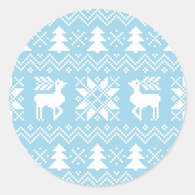 Nordic Christmas Sweater Inspired Blue Pattern Classic Round Sticker (Front)