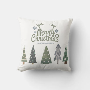 Nordic Christmas Trees Antlers Merry Christmas Cushion