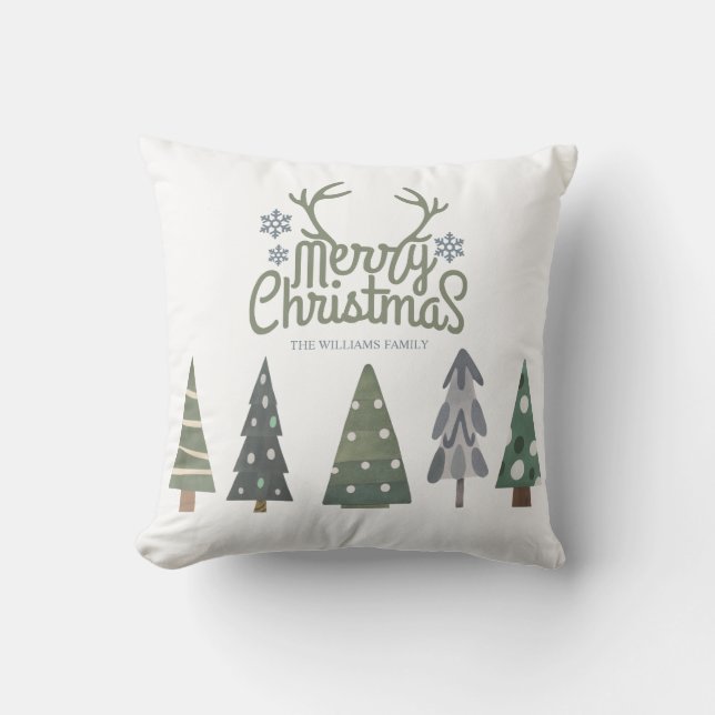 Nordic Christmas Trees Antlers Merry Christmas Cushion (Front)